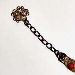 STERLING SILVER bracelet filigree scrolled panel links tiny coral glass cabs 10g