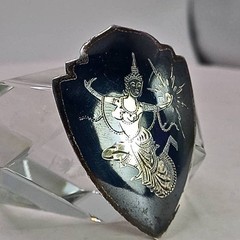Rare Vintage Niello Brooch Pin Siam Sterling Silver Goddess Mekkala Thailand