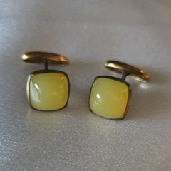 Vintage Yellow Gold Tone Square Cabochon Cufflinks Men Stud/Button Style