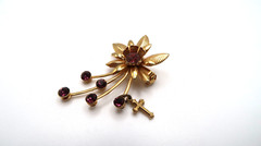 Vintage Gold Cross Purple Flower Pin Brooch 4.5cm BB13
