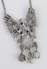 Vintage Silver Tone Thunderbird Pendant Necklace w/Faux Turquoise Decoration