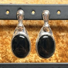 SX Sally C Earrings Sterling Silver and Black Onyx Dangle Drop Vintage