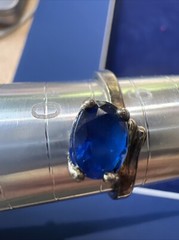 Vintage Sterling Silver Simulated Blue Oval Shape Gem Stone Ring Size 9.5