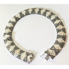 Art Deco Style Silver Plated Marcasite &Diamond Accent Link Bracelet 8.25″