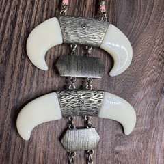 Antique Gold BOHO Tribal Totem Faux Bone TasselS Necklace