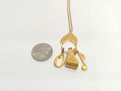 Vintage Signed Monet Goldtone Charm Pendant Holder Necklace Violin Musical Charm