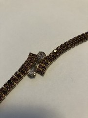 Vintage Art deco style silver-tone tennis bracelet purple rhinestone slide clasp