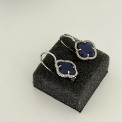 Dyadema Designer 925 Sterling Silver Blue Stone Clover Leverback Dangle Earrings