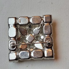 Vintage Art Deco Brooch Pin Silver Tone Clear Rhinestone Square 1.50″