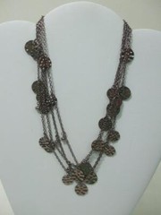 Vintage Necklace Small Dangling Circle Medallions Hanging on Chain Bronze Metal