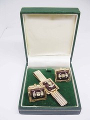 Vintage Cufflinks Tie Bar Set Mid Century Men Formal Wear Jewelry