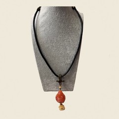Vintage Chico’s Stone Buddha Pendant Necklace Leather Cord