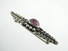 Vintage Sterling Silver Pink Tourmaline Cabochon Curled Scrolls Pin Brooch 925
