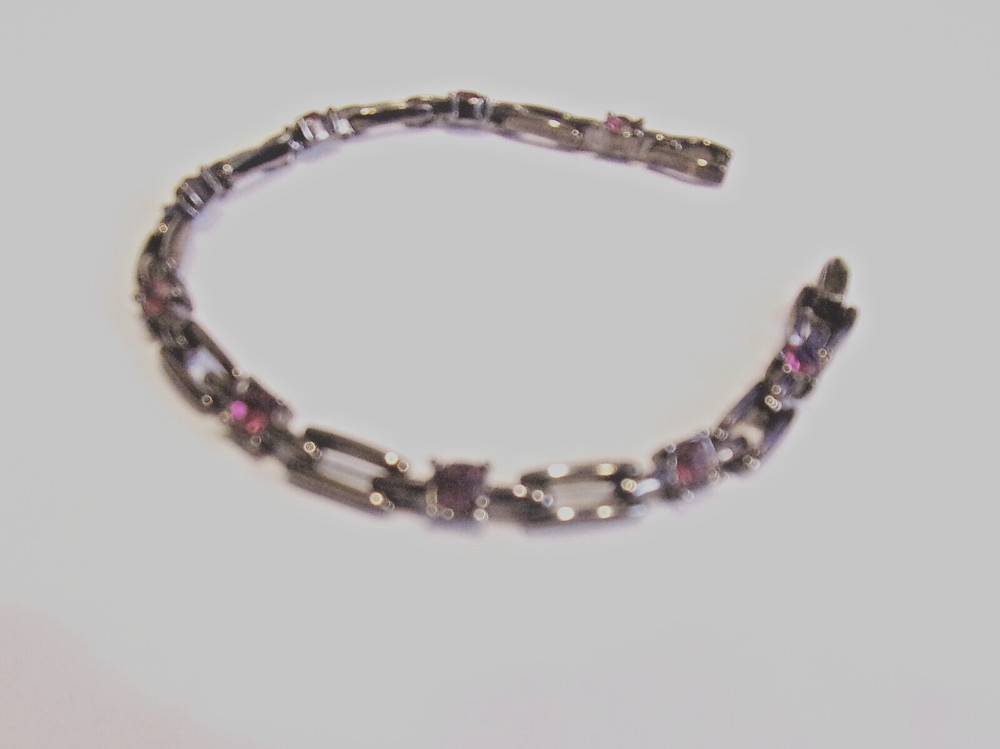 Vtg. 1990’s, Purple Genuine Crystals, Gun Metal Grey Panel Link 71/4″ L Bracelet