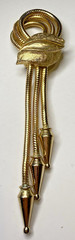 Francois Vintage Gold Tone Triple Coil Leaf Dangle Brooch Pin 4 3/4″ Signed