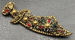Vintage HUGE Korda Thief of Bagdad Scimitar Sword Brooch Enamel Rhinestone