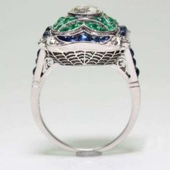 Art Deco 5.55 Ct White Round Cut Sapphire Emerald CZ Flower Wedding Ring In SS
