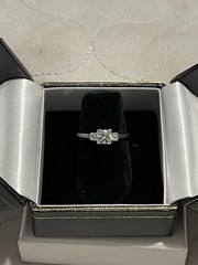 Art Deco c.1930 White Sapphire Diamond 18K White Gold Platinum Ring Sz 5.75