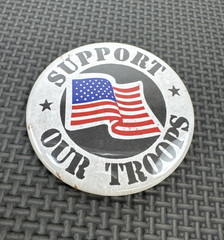Support Our Troops Patriotic Pinback Button With American Flag Design Vintage