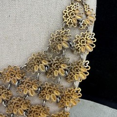 Vintage Monet Bib Necklace Runway Cleopatra Gold Tone Signed 17”