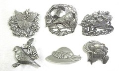 Lot of Six (6) BIRDS & BLOOMS Limited Edition Brooches / Pins 1998 – 2008 Cute!