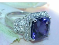Art Deco 5.30Ct Blue Sapphire Antique Vintage Engagement Ring 14K White Gold FN