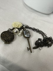 Vintage Plunder Key Locket And Pearl Necklace BOHO 30in Chain