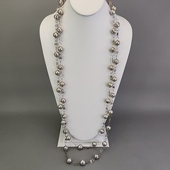 Vintage Mexican Wedding Lasso Necklace Silver Tone Filigree Ball Link Chain 72″