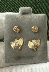 Lot x 2 Pairs VTG 14K Solid Yellow & Multi Color Gold Stud Earrings