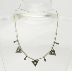 Delicate abstract geometry sterling silver 14k gold accents handmade necklace
