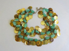 Double Strand Shell Disc Plastic Nuggets Necklace 15″ Long Drop Dangle