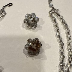 Vintage Silver/Grey Necklace And Earring Set SO SPARKLY13-16” Choker 2 Strand