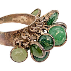 Vintage 95%S Sterling+ Silver Green Stone Rare Dangle Cluster Ring Artisan 1980s