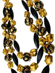 VTG DEAUVILLE LUCITE BLACK GOLD TRIPLE STRAND BEADS METAL SIGNED NECKLACE 12-14”