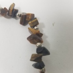 Beaded Necklace Vtg Brown Natural Stone Chips Silver Tone 19.5″