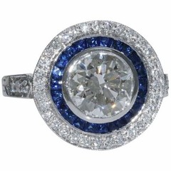 Art Deco Vintage 2.90 Ct Diamond & Sapphire Wedding Ring 925 Sterling Silver