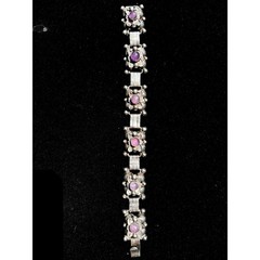 VTG 1930’s Mexican SS Purple Amethyst Orbit Panel Cabochon Link Bracelet 7.5″
