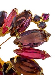 Vtg Rhinestone Brooch Amethyst Purple Fuchsia Pink Gold Plate Navette Marquis B4