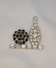 VTG Signed B David Brooch – Bowling Ball & Pin – Black/Clear Crystal Stones