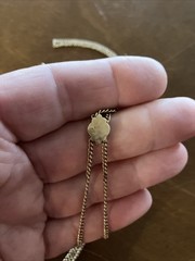 Antique Victorian Gold Filled Watch Chain Necklace Ruby Seed Pearl Slide Estate