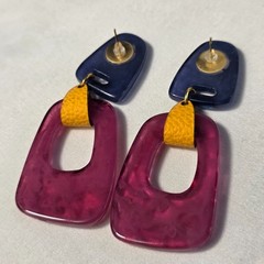 Colorful Acrylic Statement Drop Earrings Multicolored Geometric Shapes