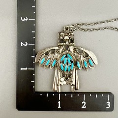 Vintage Thunderbird Eagle Necklace Southwestern Silver Tone Pendant 23”