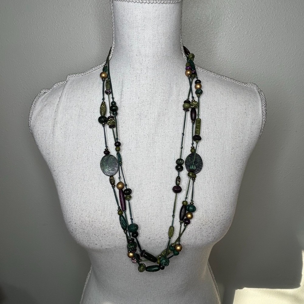 Green Multi Strand Stone and Plastic Bead Necklace