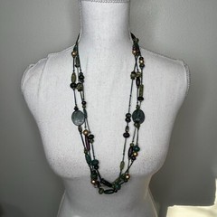 Green Multi Strand Stone and Plastic Bead Necklace