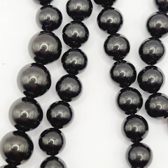 Asian Chinese Inspired Red Carved Cinnabar Black Onyx Bead Beaded Necklace 33 In