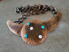 Vintage Handcrafted Copper Dotted Bib Necklace/Choker Unsigned