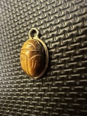 Vintage Carved Tigers Eye Scarab Pendant Charm