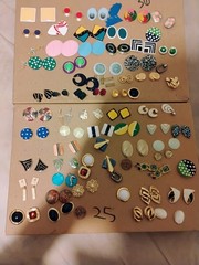 Vintage 1950s Earrings Lot Of 65 Pairs Gold Tone Stone Etc