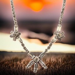 Vintage Baguette Rhinestone Statement Necklace Silver Tone Bridal Glam Hollywood