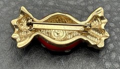 Vintage St. John 80s Red Enamel Rhinestone Candy Brooch Gold Tone Couture